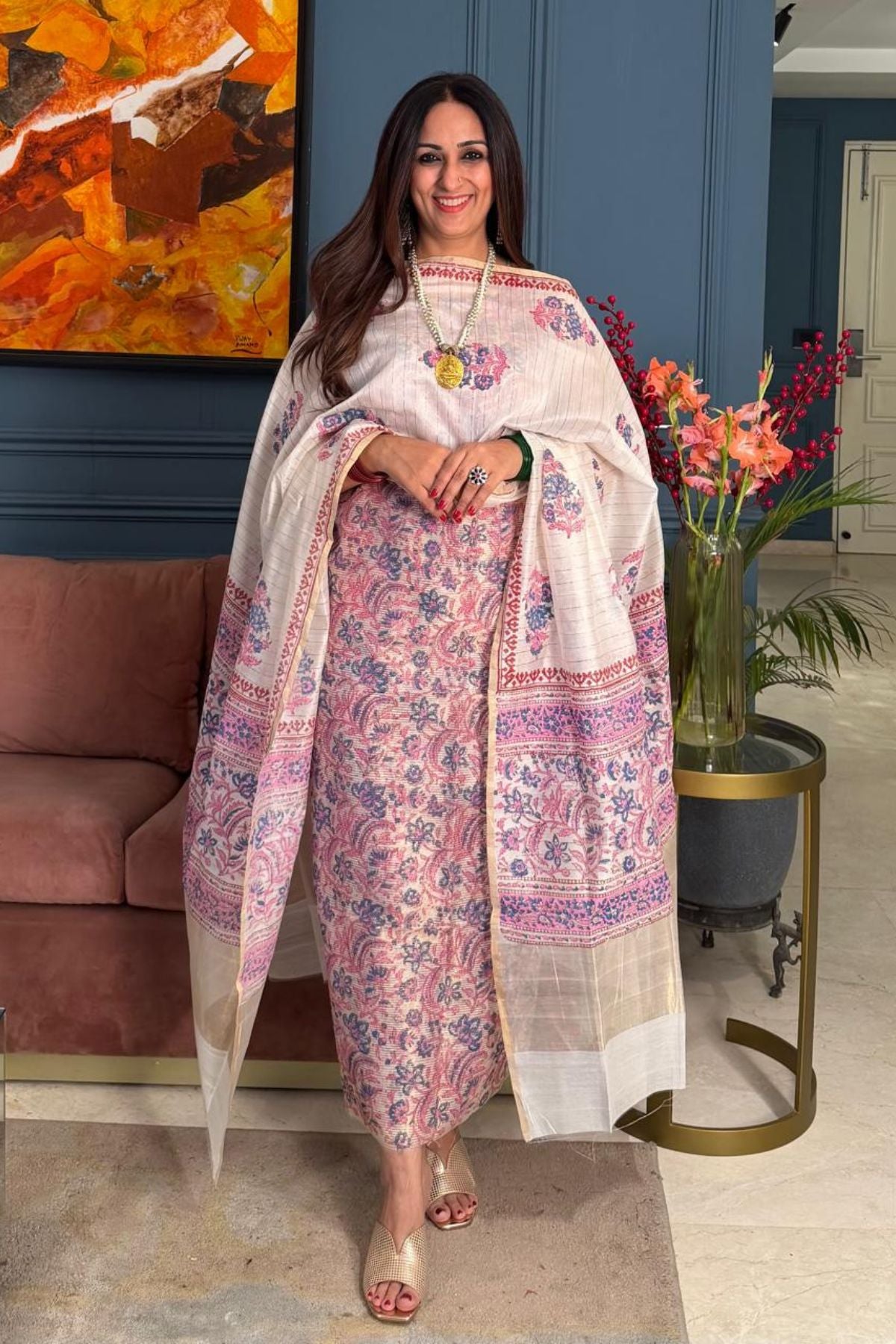 Tissue Maheshwari kurta dupatta set
